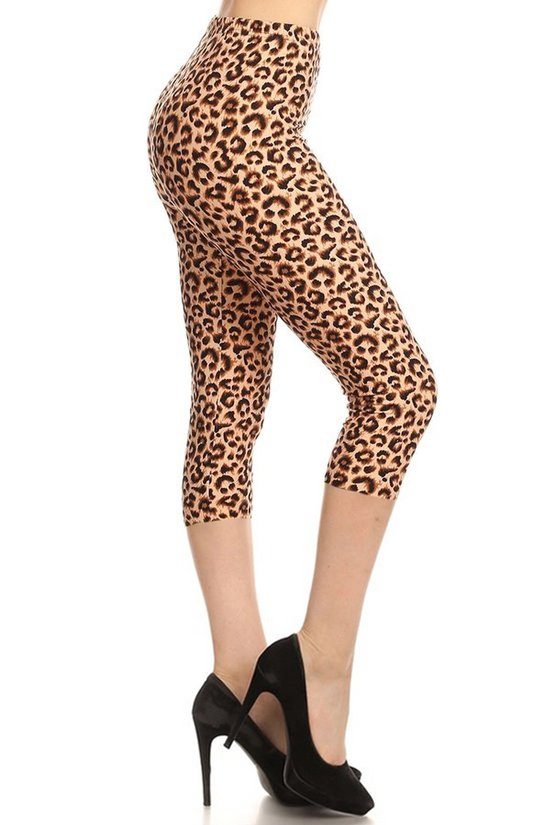 Leopard Printed, High Waisted Capri Leggings