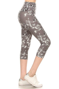 Floral Printed Knit Capri Legging With High Waist.