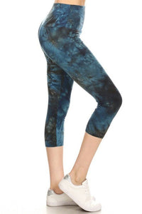 Tie Dye Printed Knit Capri Legging With High Waist.