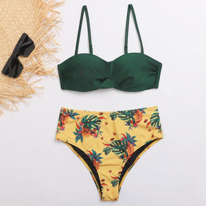 Women Bandeau Swimsuit  Bra Cup Bikini set High Cut2