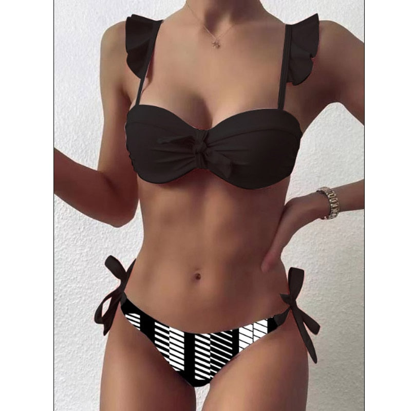 Women Bandeau Swimsuit  Bra Cup Bikini set High Cut2