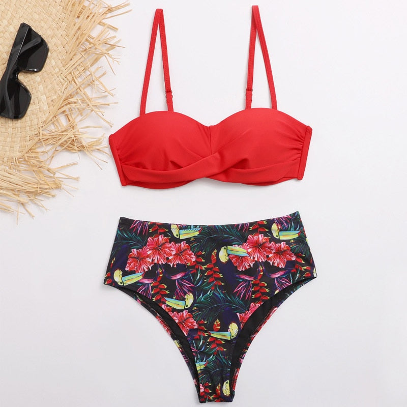 Women Bandeau Swimsuit  Bra Cup Bikini set High Cut2