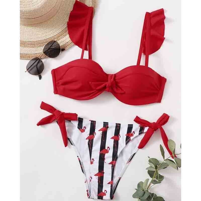 Women Bandeau Swimsuit  Bra Cup Bikini set High Cut2