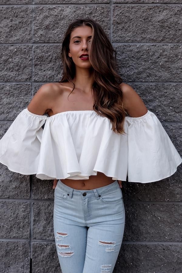 Off shoulder shirt Crop Top Butterfly sleeve tops