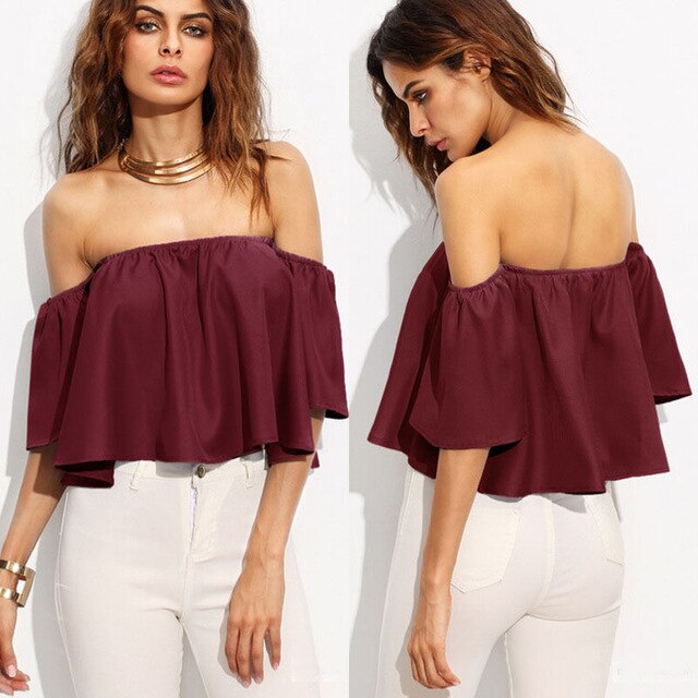 Off shoulder shirt Crop Top Butterfly sleeve tops