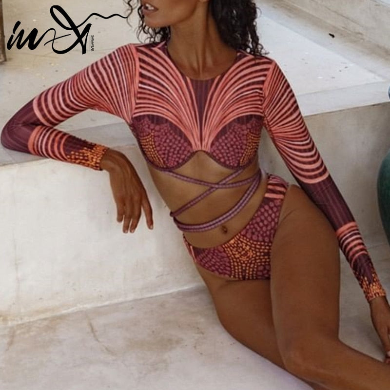 In-X African high waist  Long sleeve swimsuit