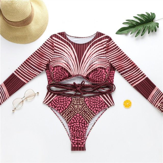 In-X African high waist  Long sleeve swimsuit