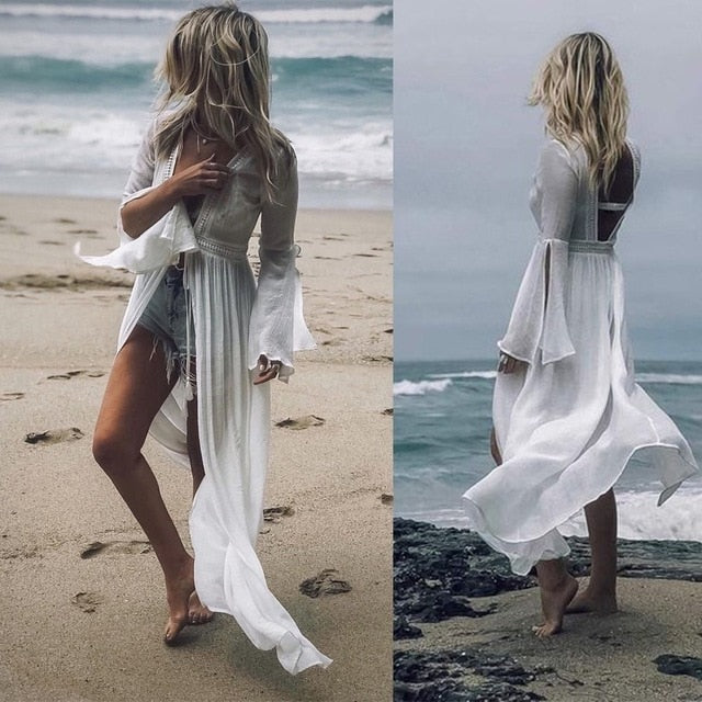 Boho Swimsuit Cover Up Sexy Lace Hollow Out Beach Dress