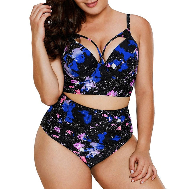 Cut Out  High Waist Plus Size Women Bikini Set