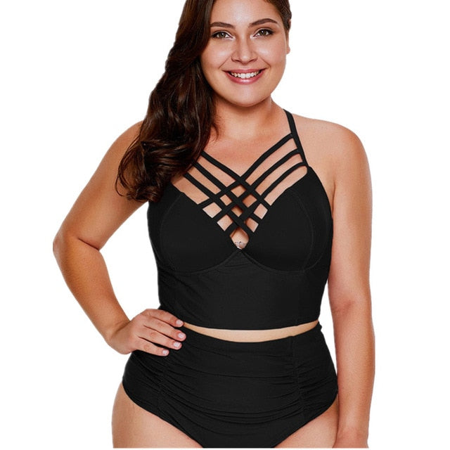 Cut Out  High Waist Plus Size Women Bikini Set