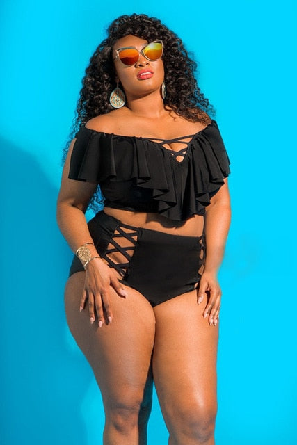 Cut Out  High Waist Plus Size Women Bikini Set