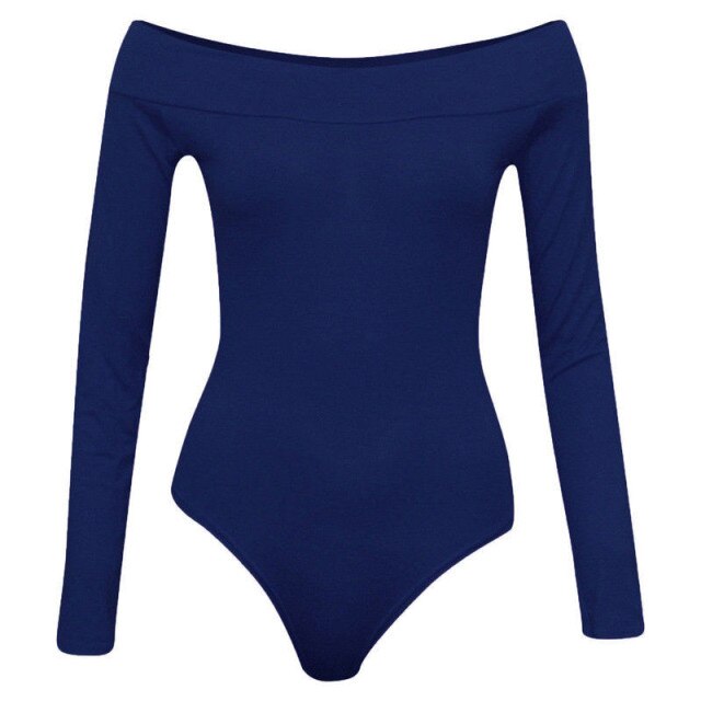 Women Off Shoulder Long Sleeve  Stretch Bodycon Leotard