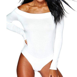 Women Off Shoulder Long Sleeve  Stretch Bodycon Leotard