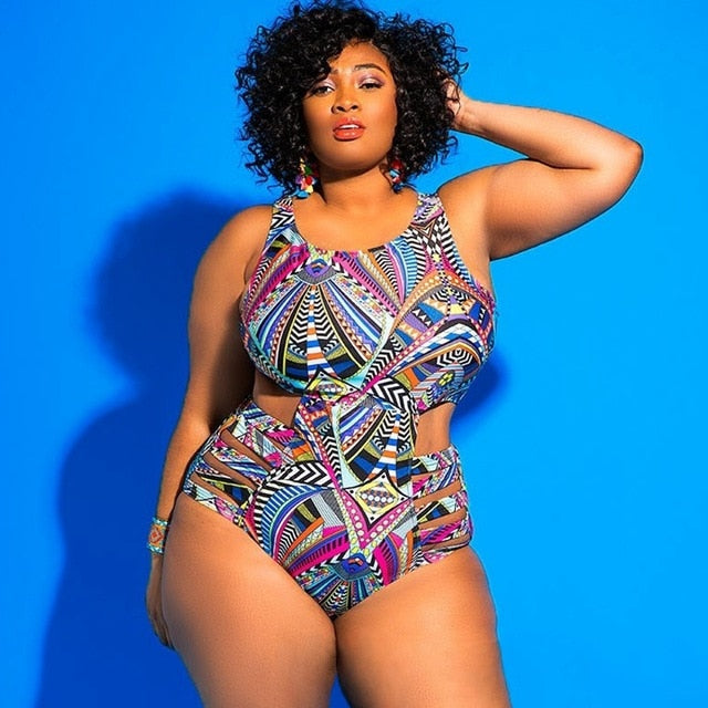 Plus Size  Cut Out   One Piece Swimsuit African Print  Swimsuit