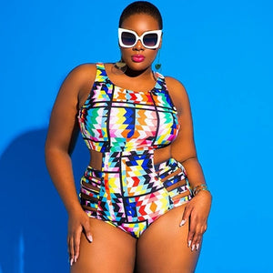 Plus Size  Cut Out   One Piece Swimsuit African Print  Swimsuit