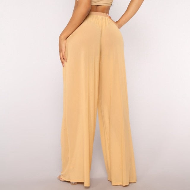 See Through Boho Wide Leg High Waist Trousers