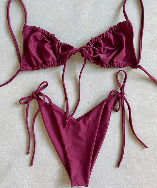 Solid Low Waist Bikini Set