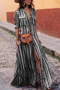 Loose Long Maxi Striped Print Button Down Shirt Dress Plus Size