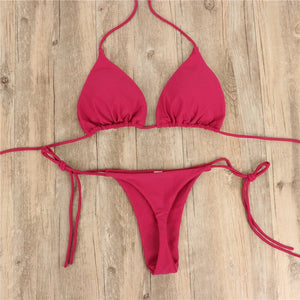 Solid Micro  Tie Side G-String Thong Swimsuit ]