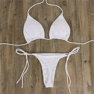 Solid Micro  Tie Side G-String Thong Swimsuit ]