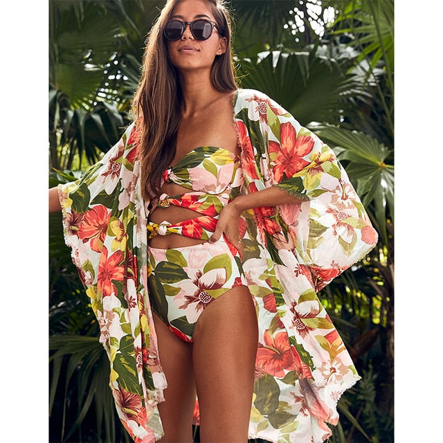 Women Wrap High Waist Print Swimsuit