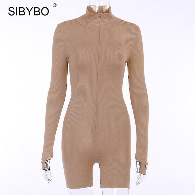 Sibybo Ribbed Turtleneck Jumpsuit