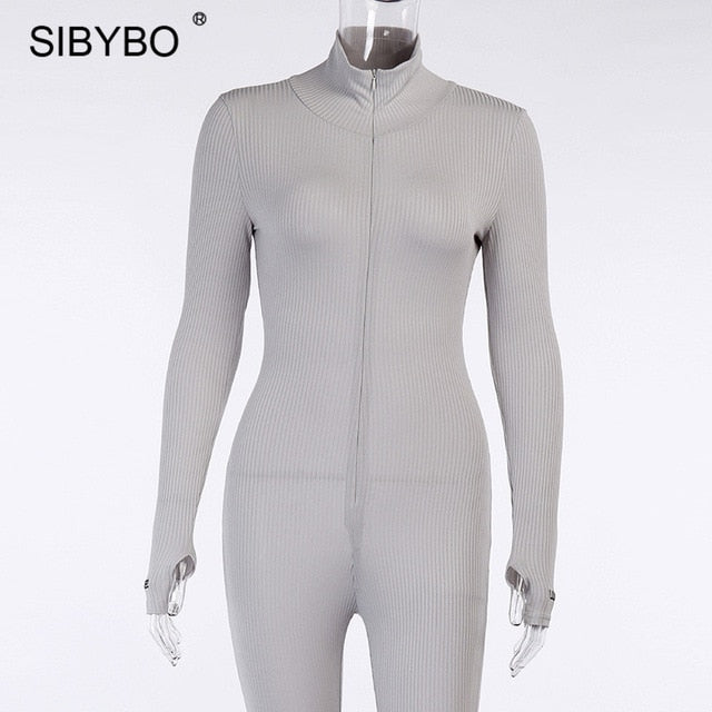 Sibybo Ribbed Turtleneck Jumpsuit