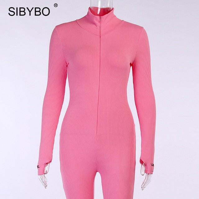 Sibybo Ribbed Turtleneck Jumpsuit