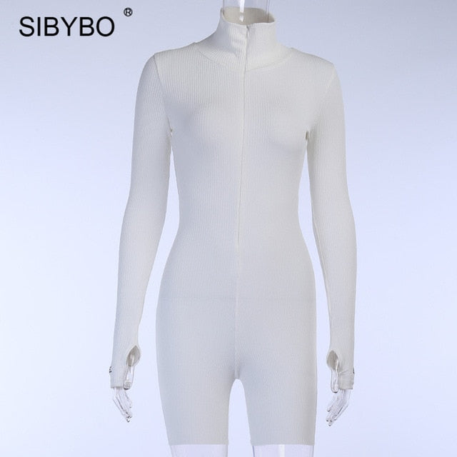 Sibybo Ribbed Turtleneck Jumpsuit