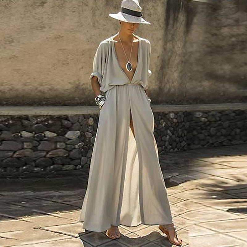 sexy deep v neck Split bikini cover up  maxi dress