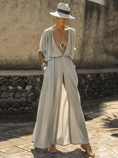 sexy deep v neck Split bikini cover up  maxi dress