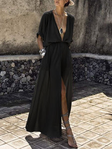 sexy deep v neck Split bikini cover up  maxi dress