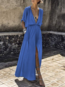 sexy deep v neck Split bikini cover up  maxi dress