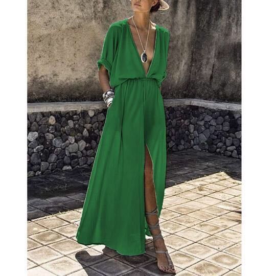 sexy deep v neck Split bikini cover up  maxi dress