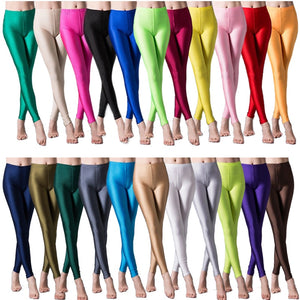 Solid Color Fluorescent Shiny   Spandex  Leggings