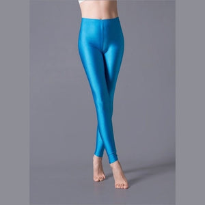 Solid Color Fluorescent Shiny   Spandex  Leggings