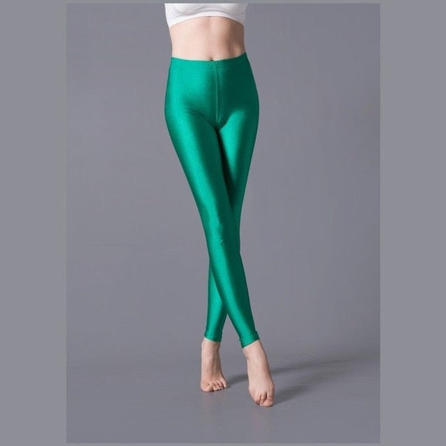 Solid Color Fluorescent Shiny   Spandex  Leggings