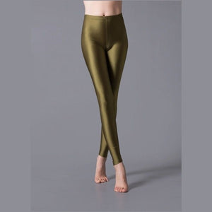 Solid Color Fluorescent Shiny   Spandex  Leggings