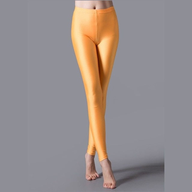 Solid Color Fluorescent Shiny   Spandex  Leggings