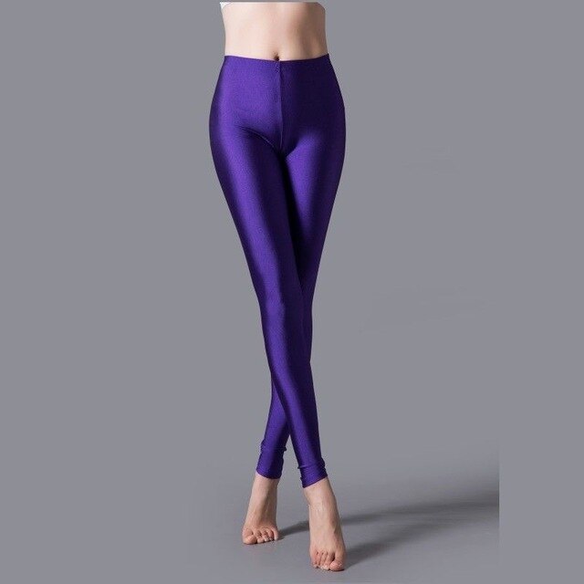 Solid Color Fluorescent Shiny   Spandex  Leggings