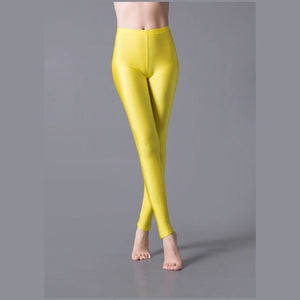 Solid Color Fluorescent Shiny   Spandex  Leggings