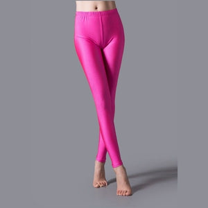 Solid Color Fluorescent Shiny   Spandex  Leggings