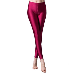 Solid Color Fluorescent Shiny   Spandex  Leggings