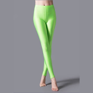 Solid Color Fluorescent Shiny   Spandex  Leggings