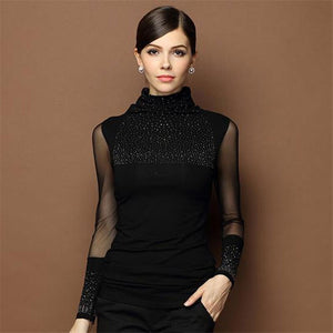 Sexy Women  Lace  Long Sleeve Beaded Blouse