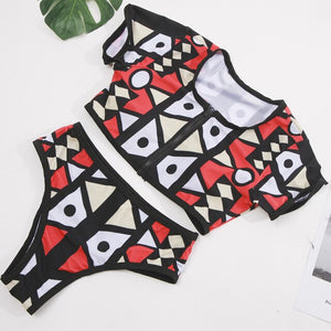 2 Piece High Waist African Print  Zipper Front High Waisted  Swim Suit