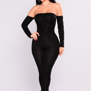 Sexy Slim Black  Off Shoulder Long Sleeve Bodycon Romper