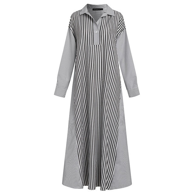 Long Sleeve Maxi  Striped Shirt Dress Plus Size 5XL