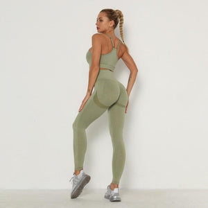 Seamless Women Long Sleeve / High Waist Belly Control Leggings Sport Suit