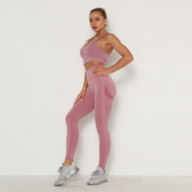 Seamless Women Long Sleeve / High Waist Belly Control Leggings Sport Suit